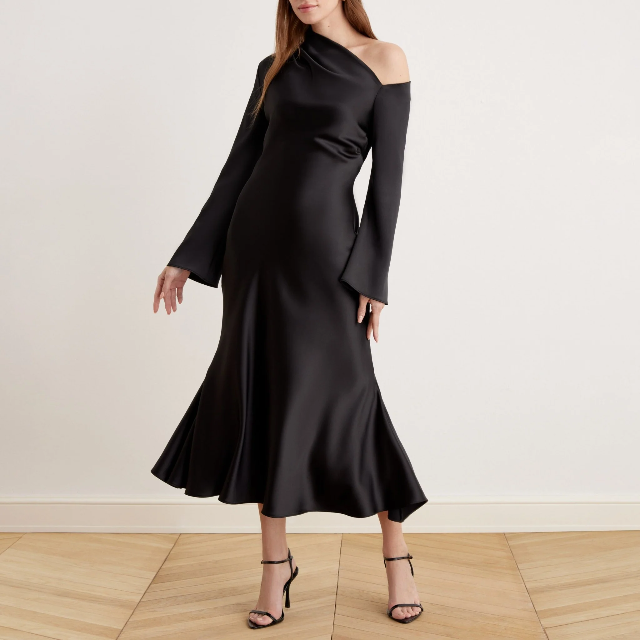 Bare Shoulder Satin Midi Dress - Image 5