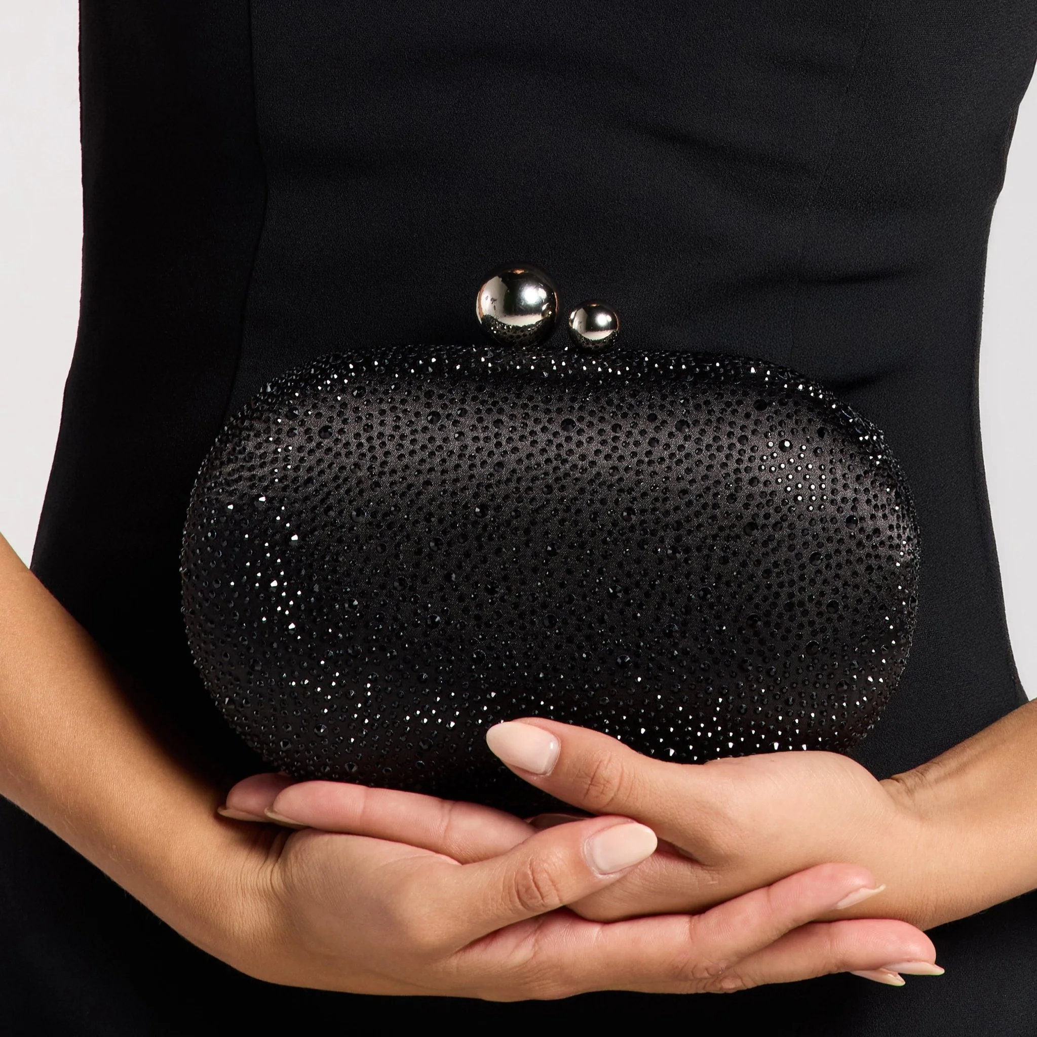 Black Crystal Beaded Oval Clutch - Image 3