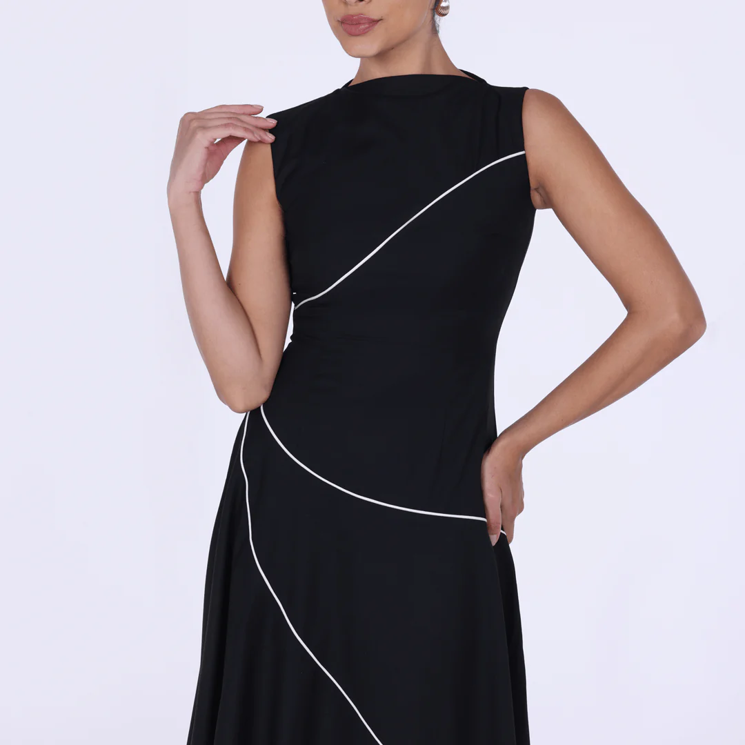 Black Asymmetric Poplin Pipe Maxi Dress - Image 3