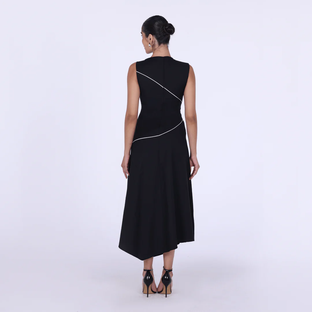 Black Asymmetric Poplin Pipe Maxi Dress - Image 4