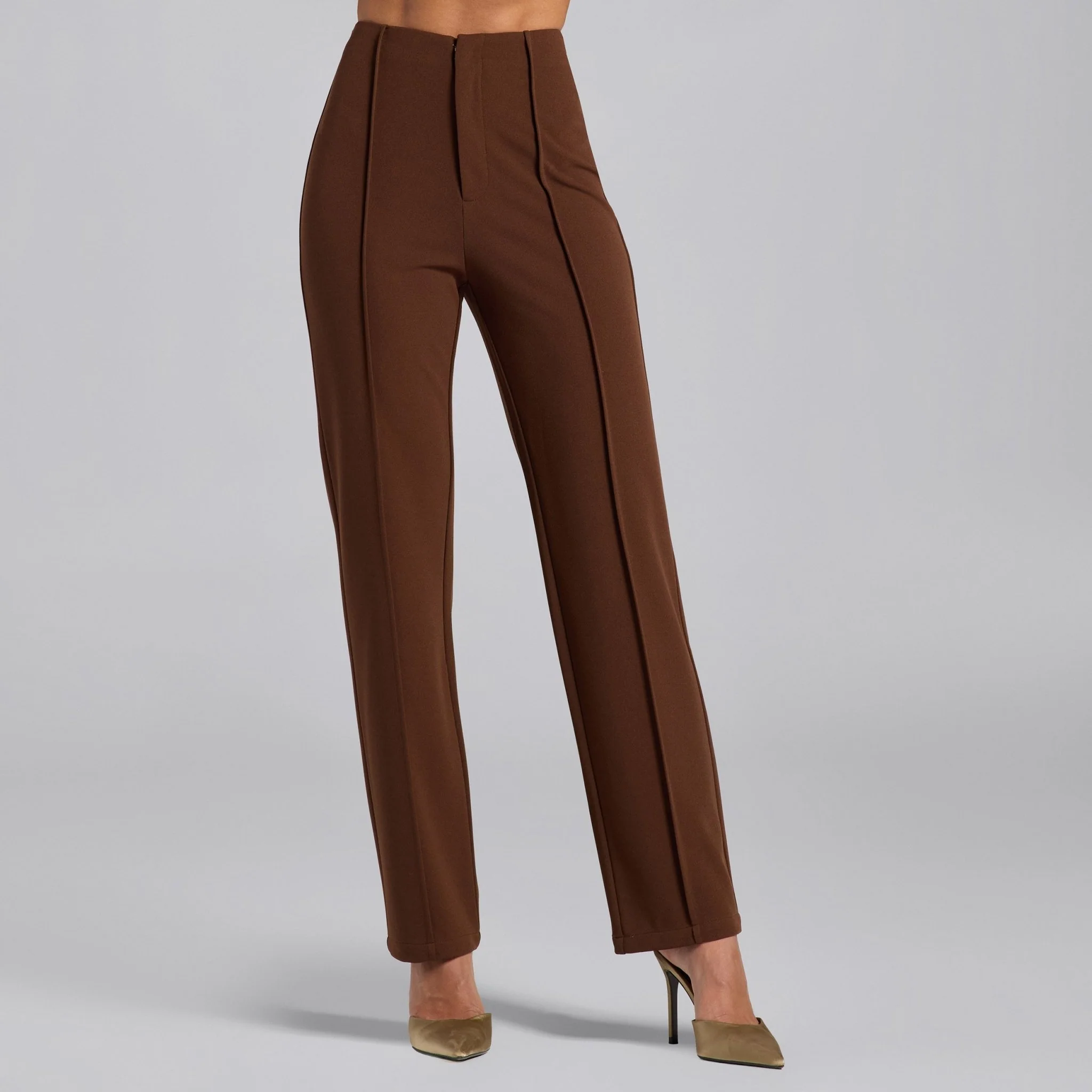 Brown Crepe V-Neck Blazer and High Waist Pants Set - Image 6