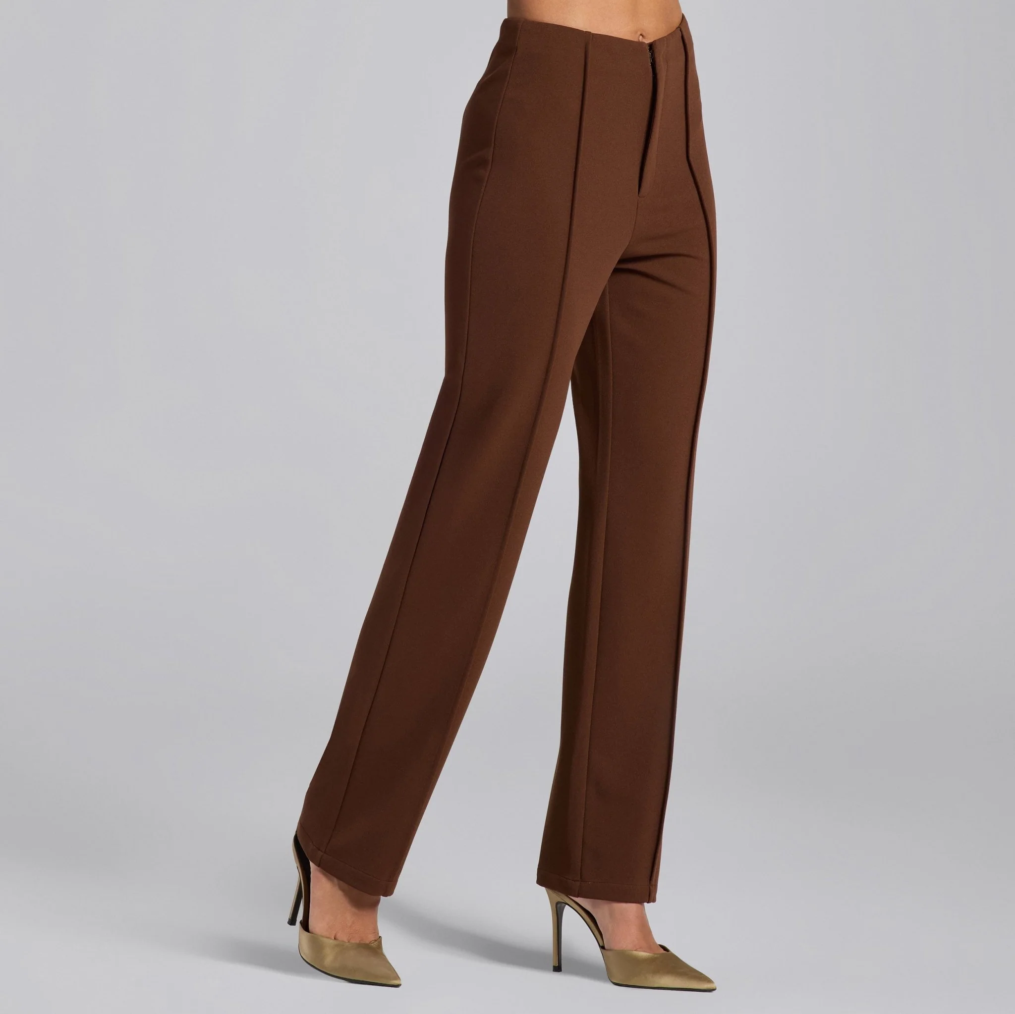 Brown Crepe V-Neck Blazer and High Waist Pants Set - Image 7