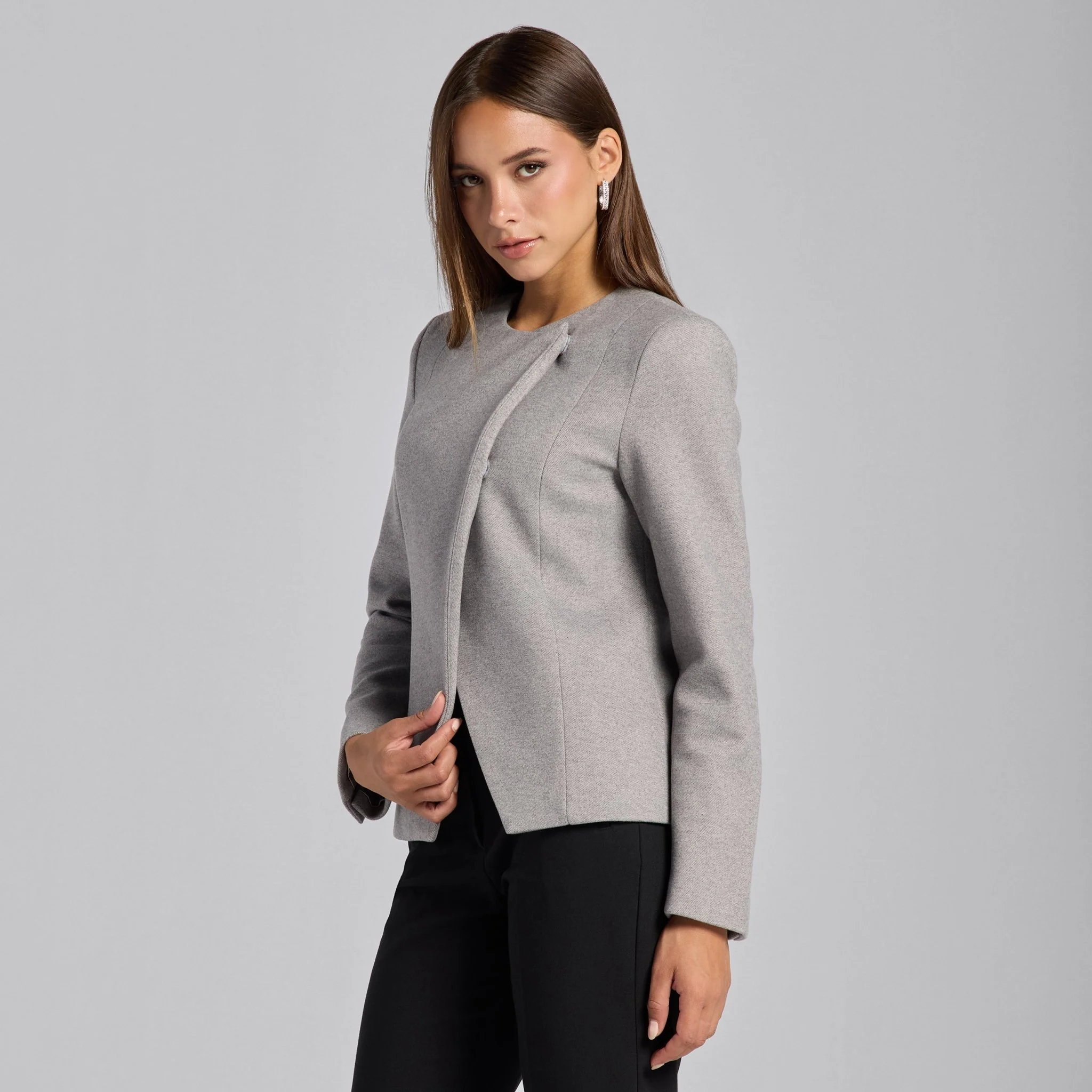 Gray Princess Cut Twill Blazer - Image 3