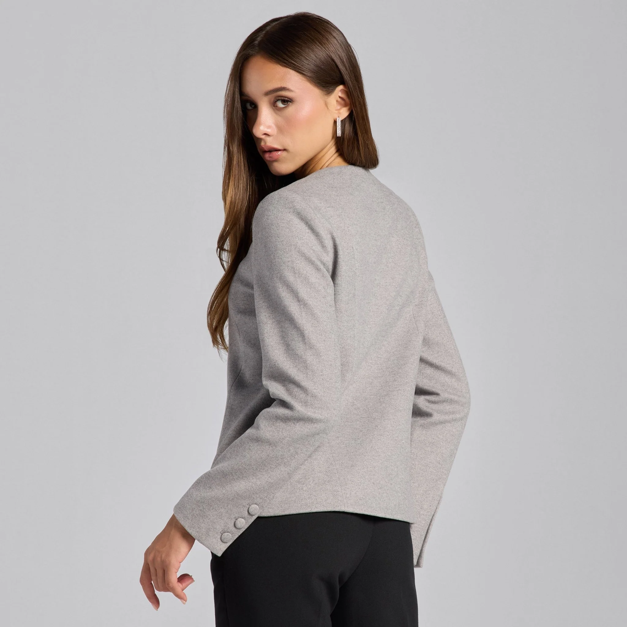 Gray Princess Cut Twill Blazer - Image 4