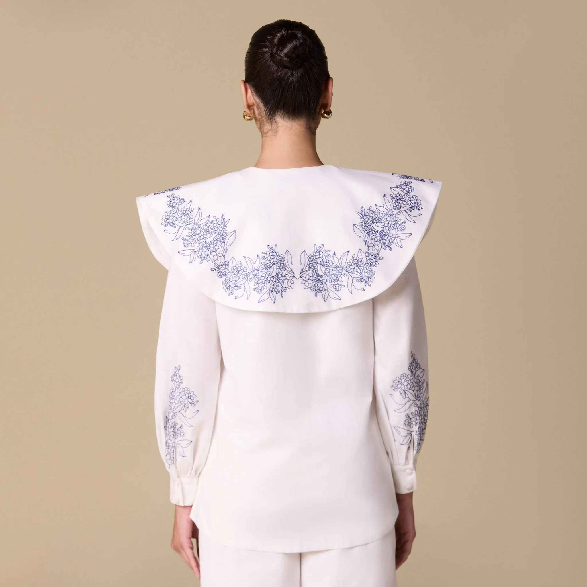 Embroidered Puff Sleeve Linen Top - Image 3