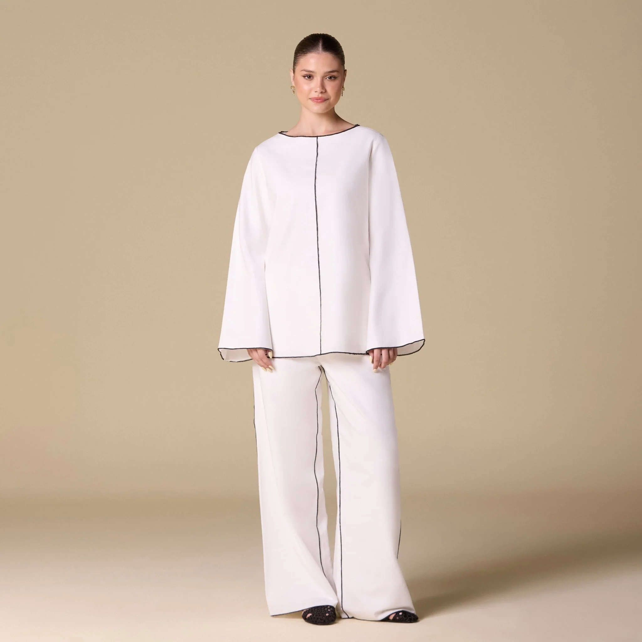 White Flared Sleeve Linen Top - Image 4