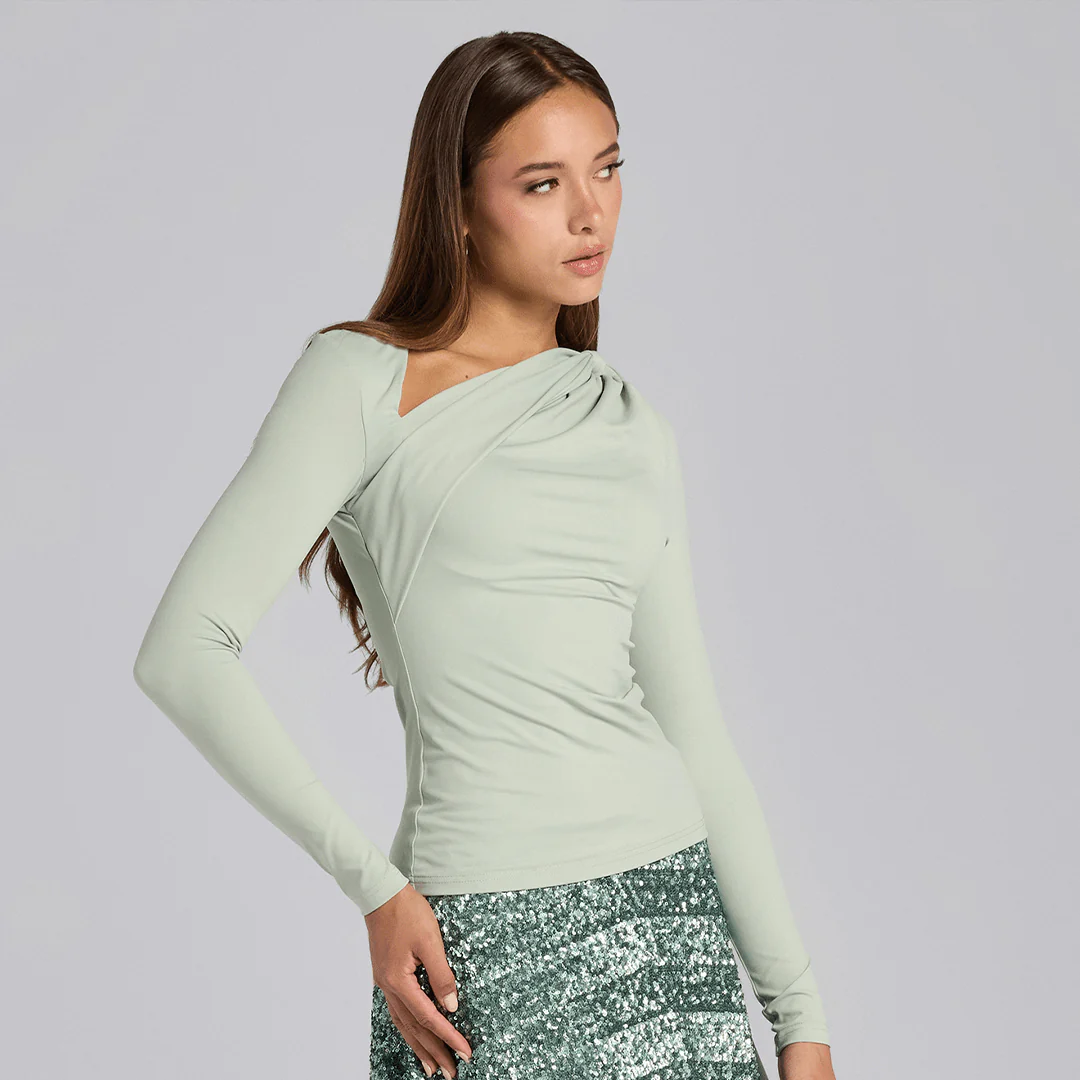 Mint Green Jersey Asymmetric Neck Top - Image 3