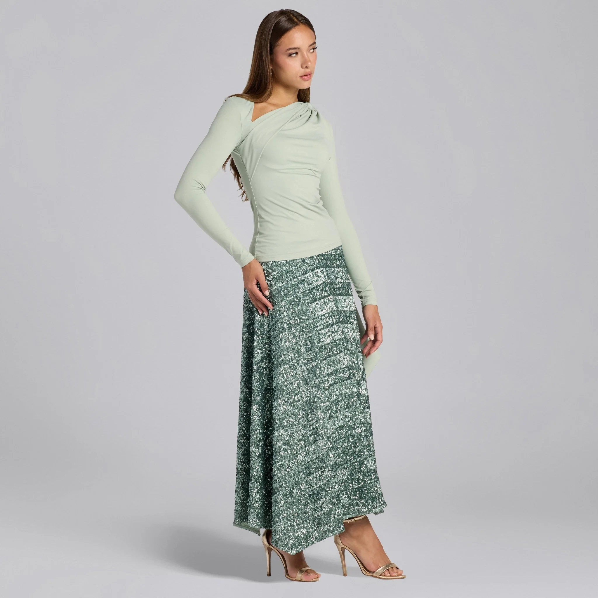 Mint Green Jersey Asymmetric Neck Top - Image 4