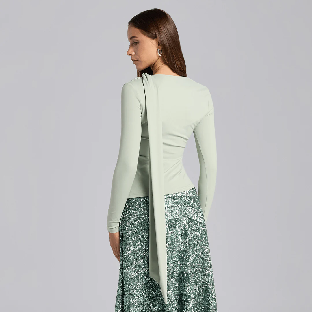 Mint Green Jersey Asymmetric Neck Top - Image 6