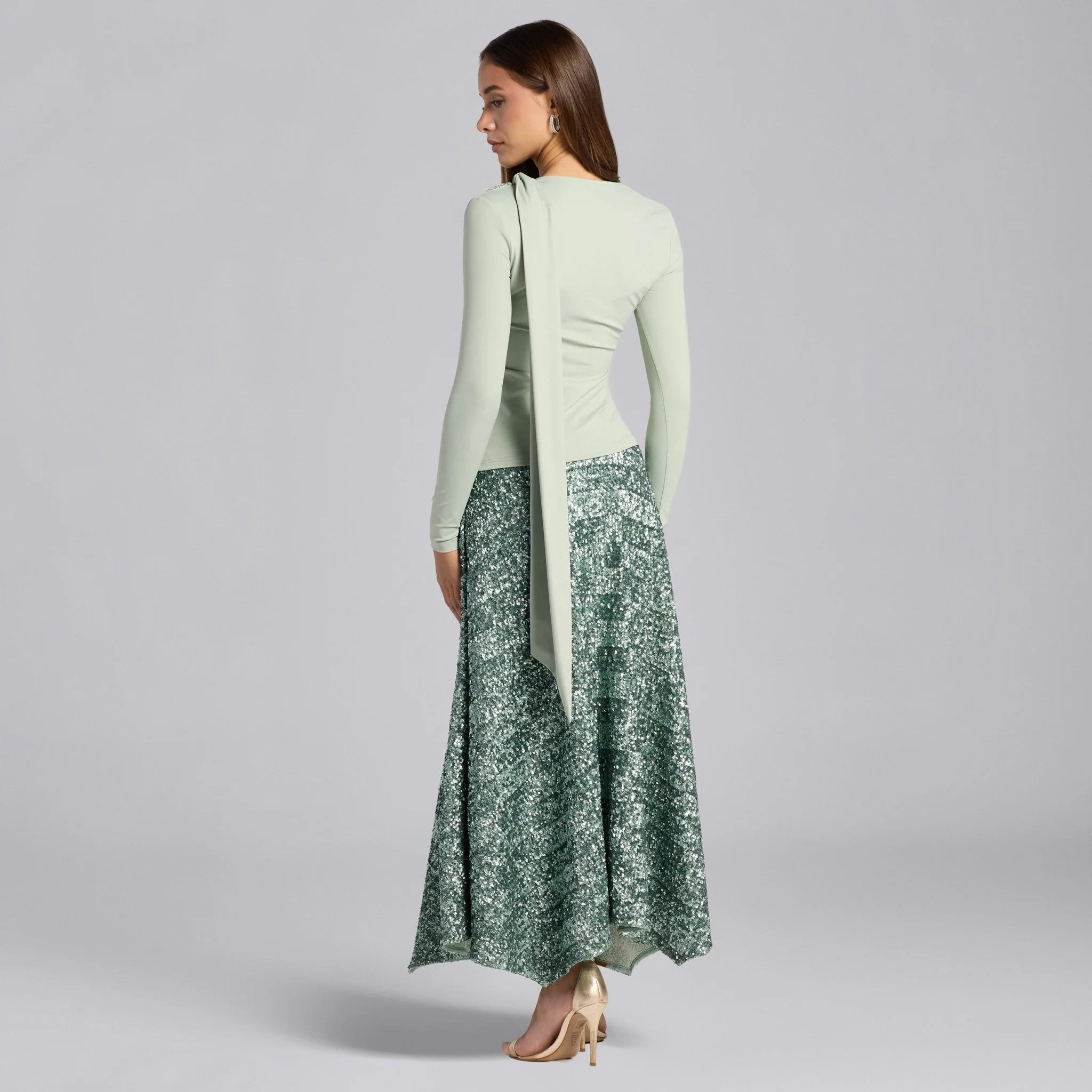 Mint Green Jersey Asymmetric Neck Top - Image 7