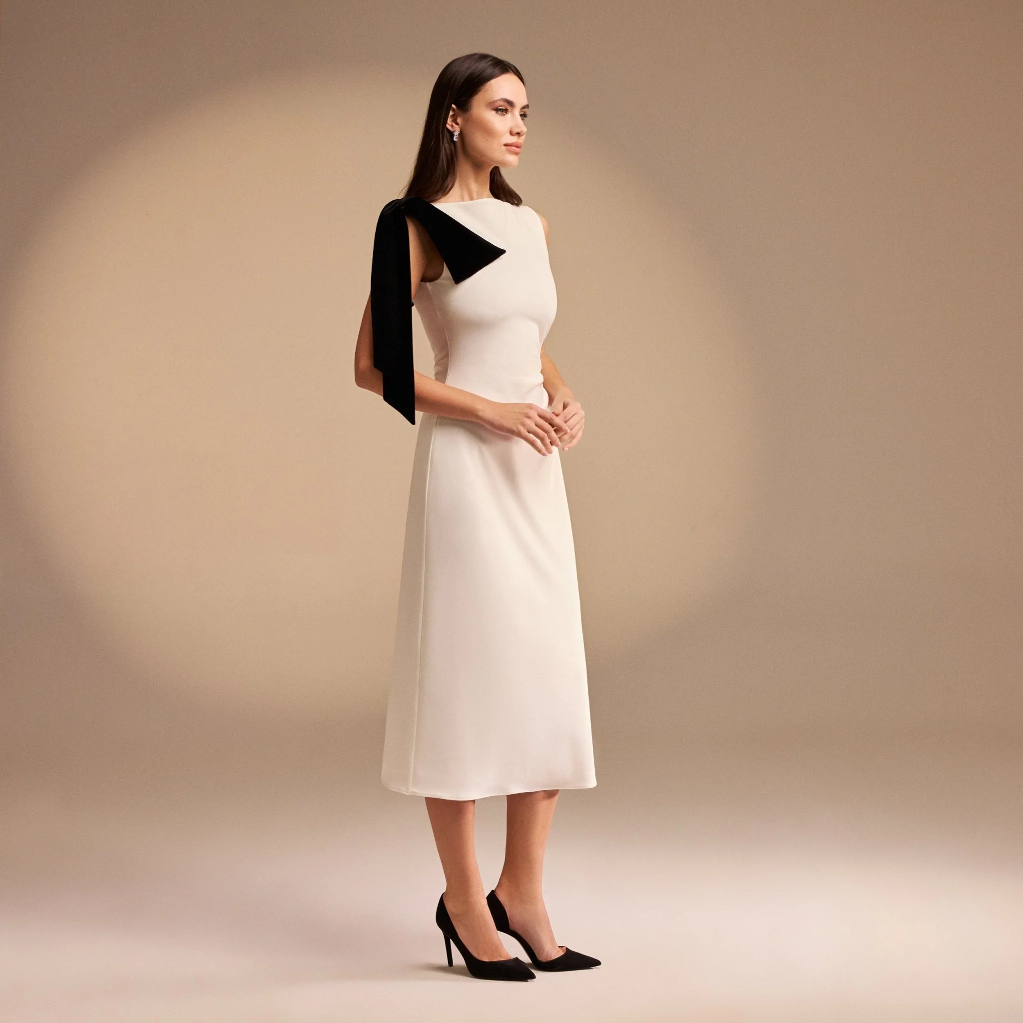 Midi Crepe Dress with shoulder Bow - Image 3