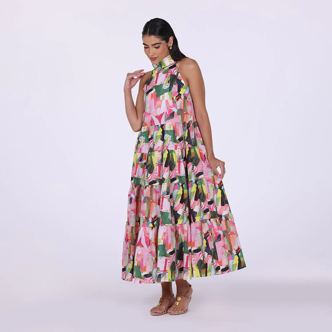 Printed Cotton Back Bow Maxi Dress - Image 3