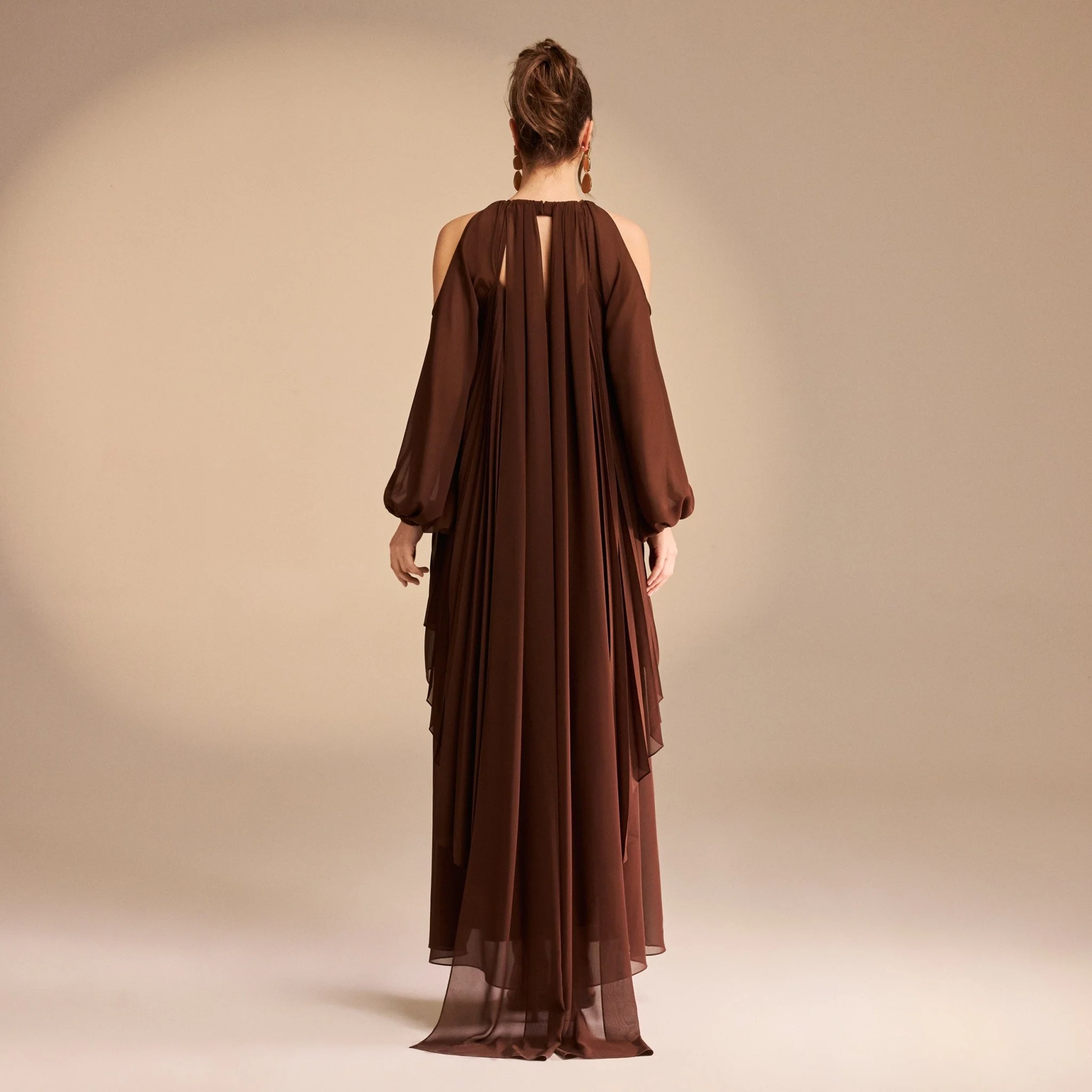 Poet Shoulder Pleated Long Sleeve Chiffon Dress - Image 3