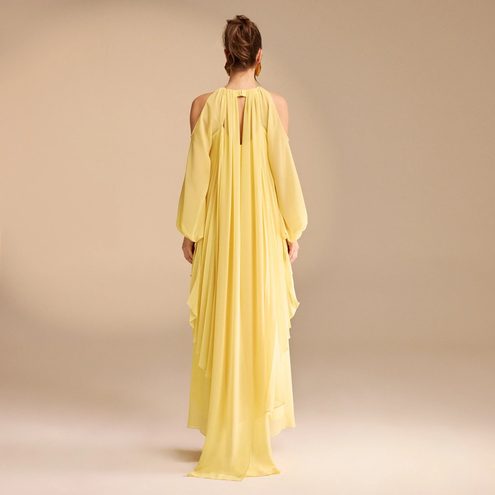 Poet Shoulder Pleated Long Sleeve Chiffon Dress - Image 9