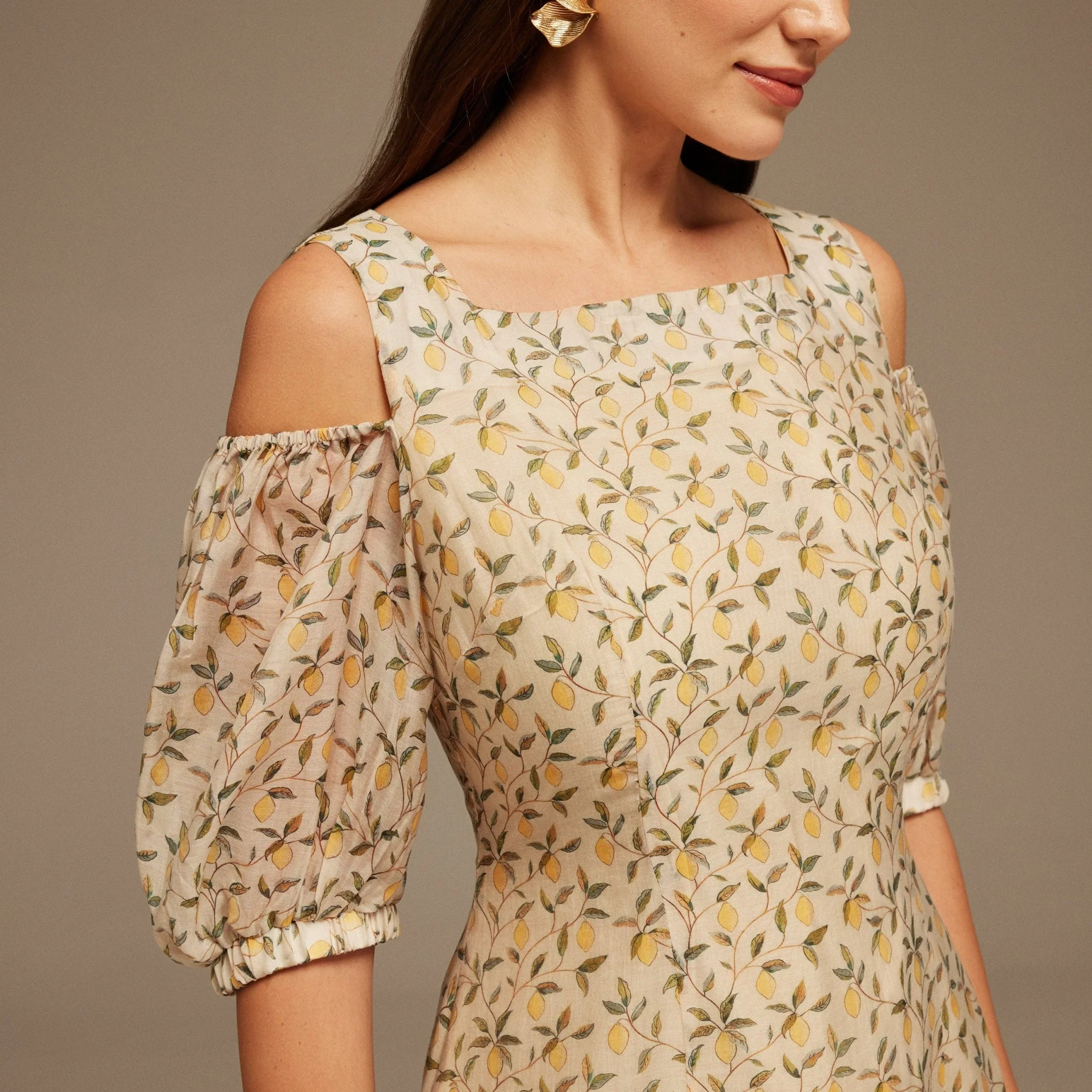 Square Neckline Puff Sleeve Printed Dress - Image 3