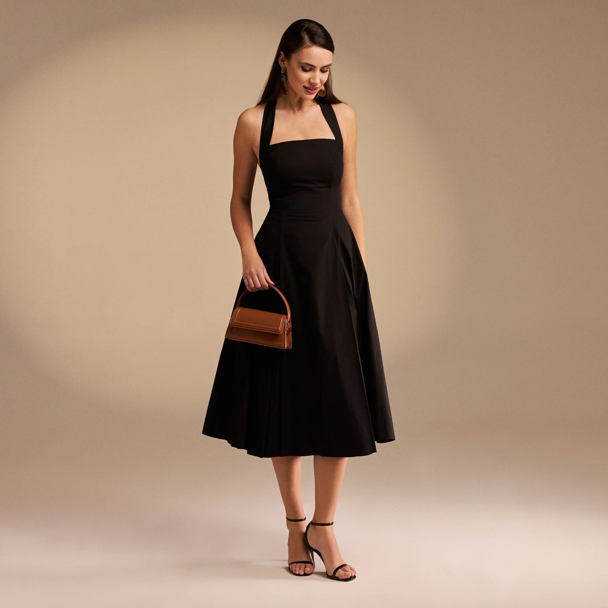 Tie Halter Neck A-Line Poplin Midi Dress - Image 6