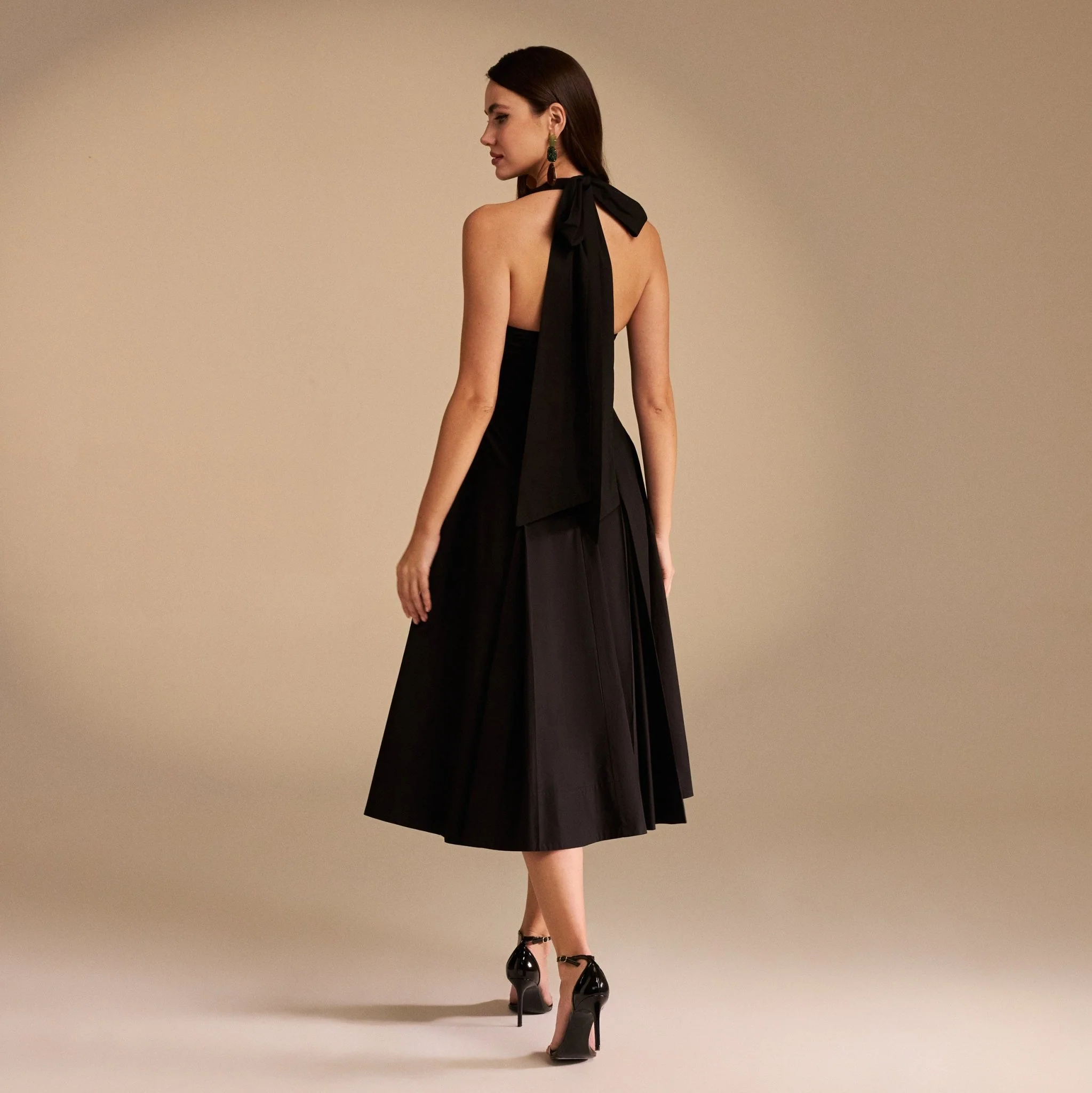 Tie Halter Neck A-Line Poplin Midi Dress - Image 7