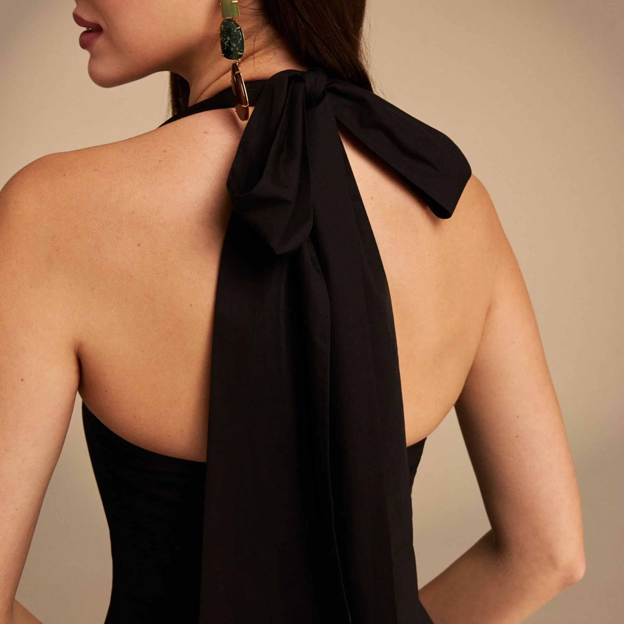 Tie Halter Neck A-Line Poplin Midi Dress - Image 9