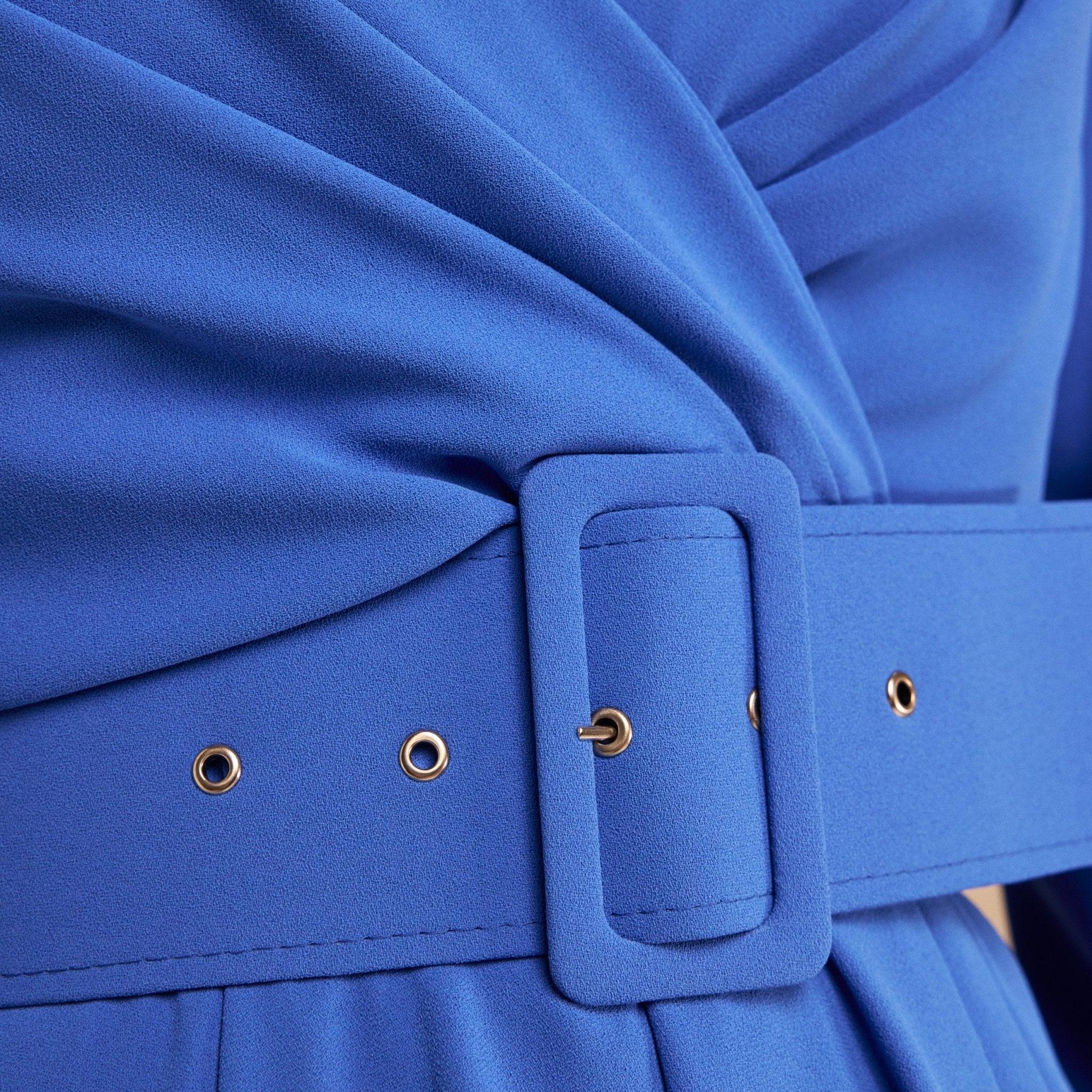 Blue V-Neck Long Sleeve Midi Dress - Image 5