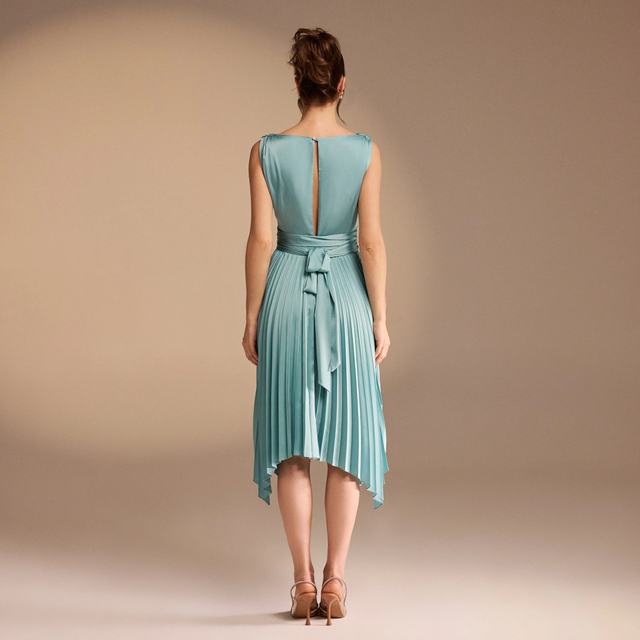 Turquoise Wrap Sleeveless Midi Dress - Image 3